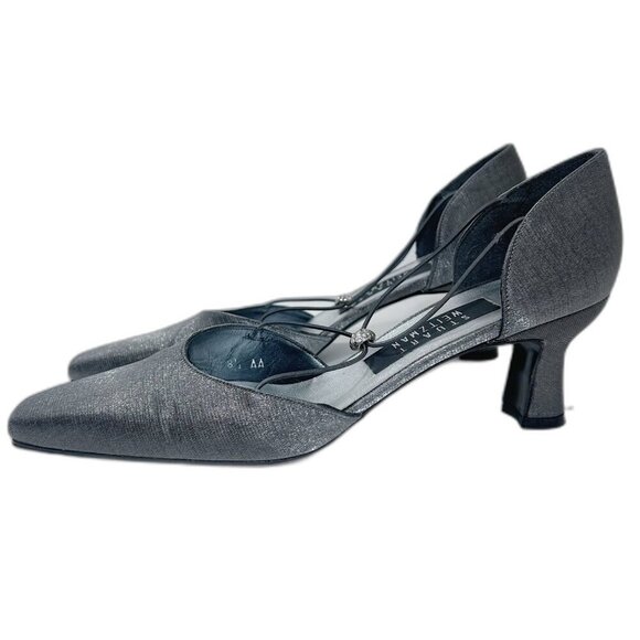 90s Vintage Stuart Weitzman Rondex Heels Silver Kitten Heel Pump Size 8.5 AA - Picture 2 of 9